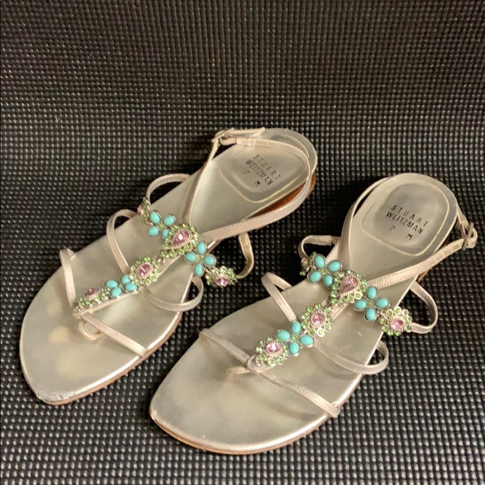 Stuart Weitzmann Gemstone Encrusted Sandals 7M